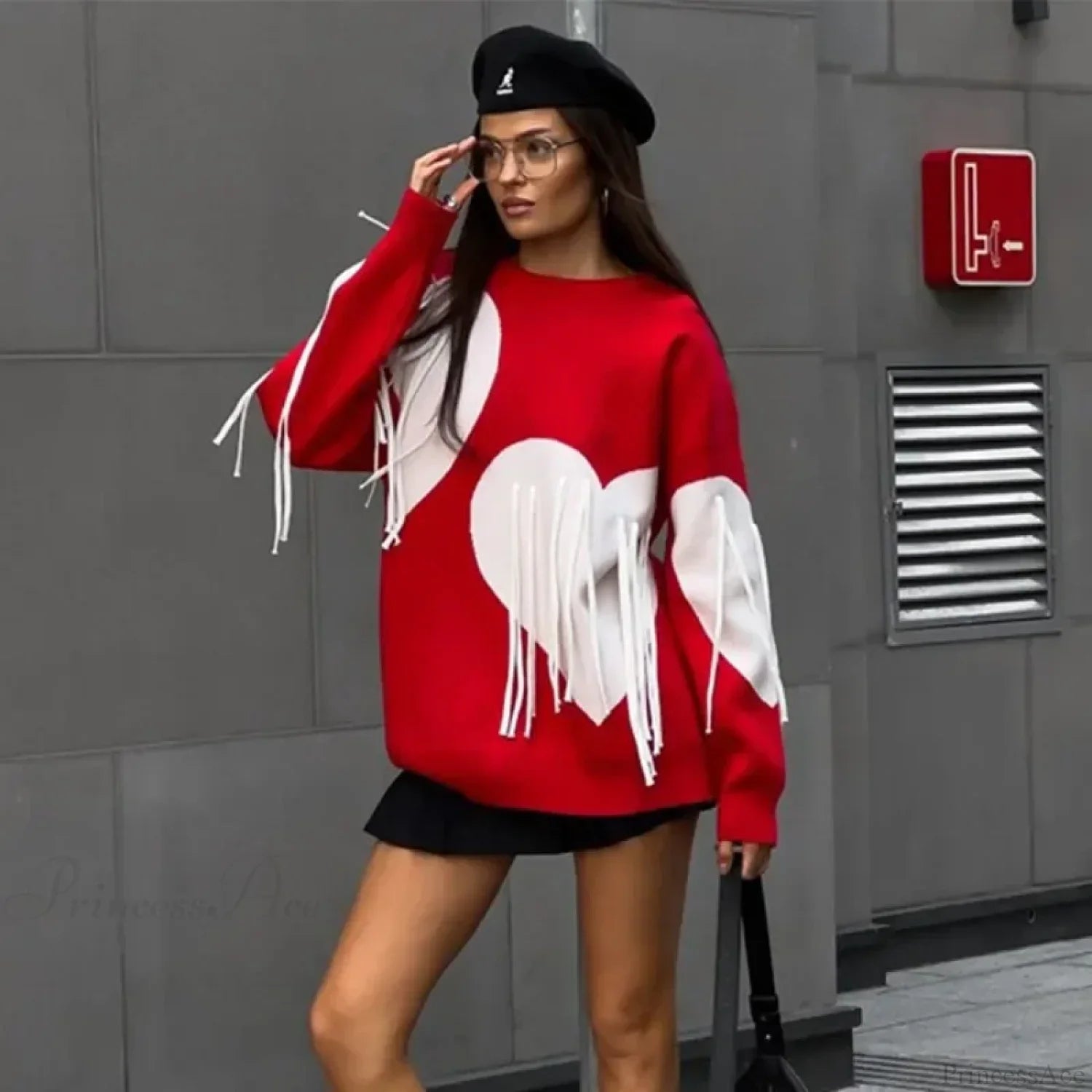 Heart Print O-Neck Long Sleeve Sweater