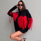 Heart Print O-Neck Long Sleeve Sweater
