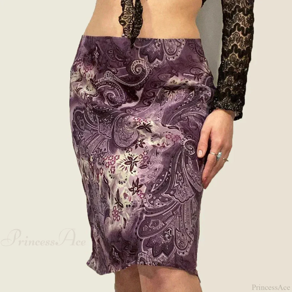Heyoungirl Vintage Mesh Purple Skirt Low Waist Aesthetic Outfits