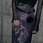 Heyoungirl Vintage Purple Floral Print Slit Autumn Skirt