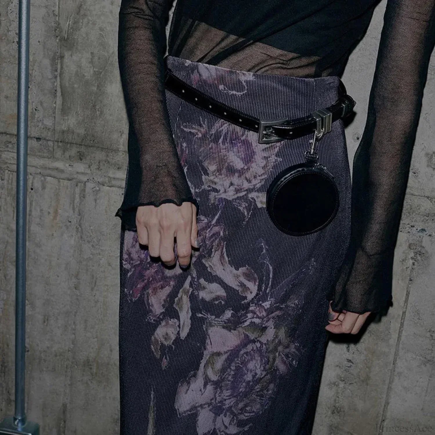 Heyoungirl Vintage Purple Floral Print Slit Autumn Skirt