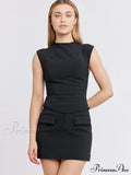 High Neck Solid Top Graceful And Bodycon Mini Skirt Set