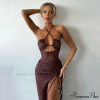 High Split Cowl Neck Open Classic Back Mini Dress - Multicolor