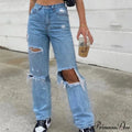 High Straight Leg Baggy Streetwear Waist Pants Jeans Ripped Boyfriend Women Trousers