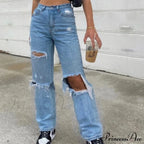 High Straight Leg Baggy Streetwear Waist Pants Jeans Ripped Boyfriend Women Trousers