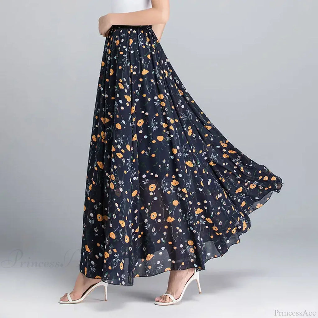 High Waist Elastic Midi Full Long Skirt