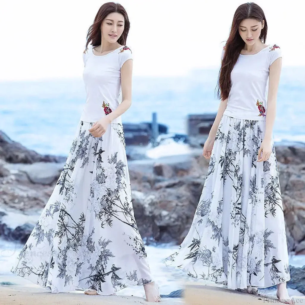 High Waist Elastic Midi Full Long Skirt