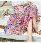 High Waist Floral Beach Skirt Lace Patchwork Cotton Maxi