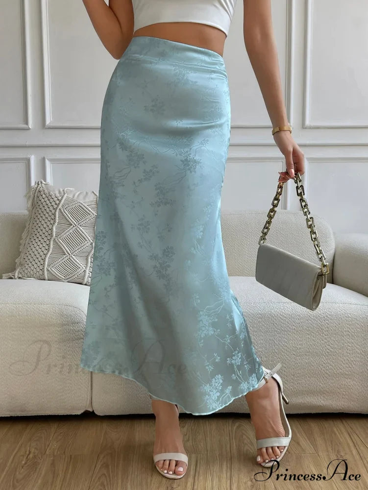 High Waist Jacquard Satin A-Line Skirt