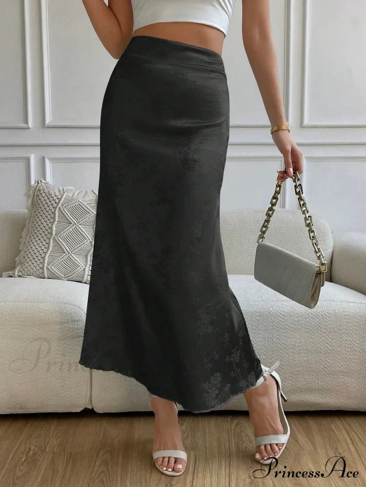High Waist Jacquard Satin A-Line Skirt