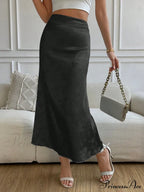 High Waist Jacquard Satin A-Line Skirt