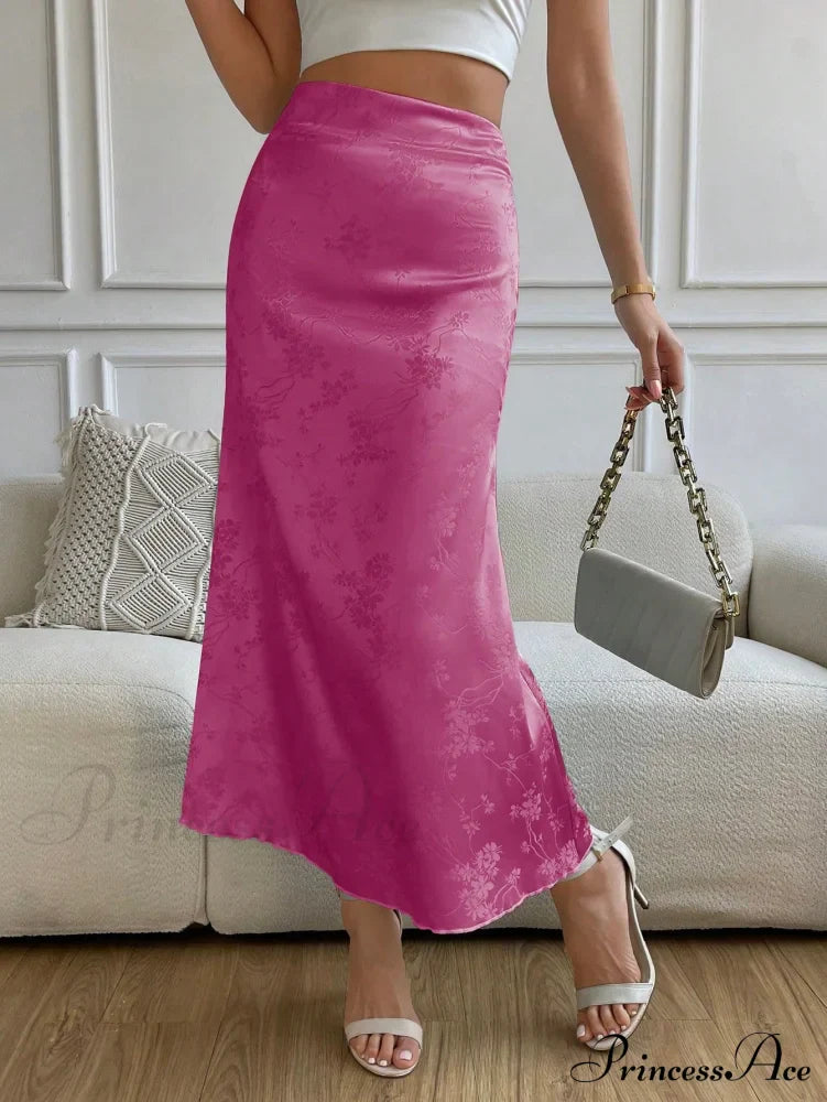 High Waist Jacquard Satin A-Line Skirt
