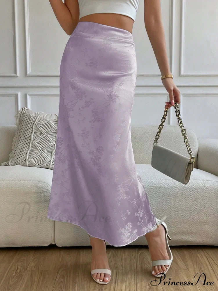 High Waist Jacquard Satin A-Line Skirt