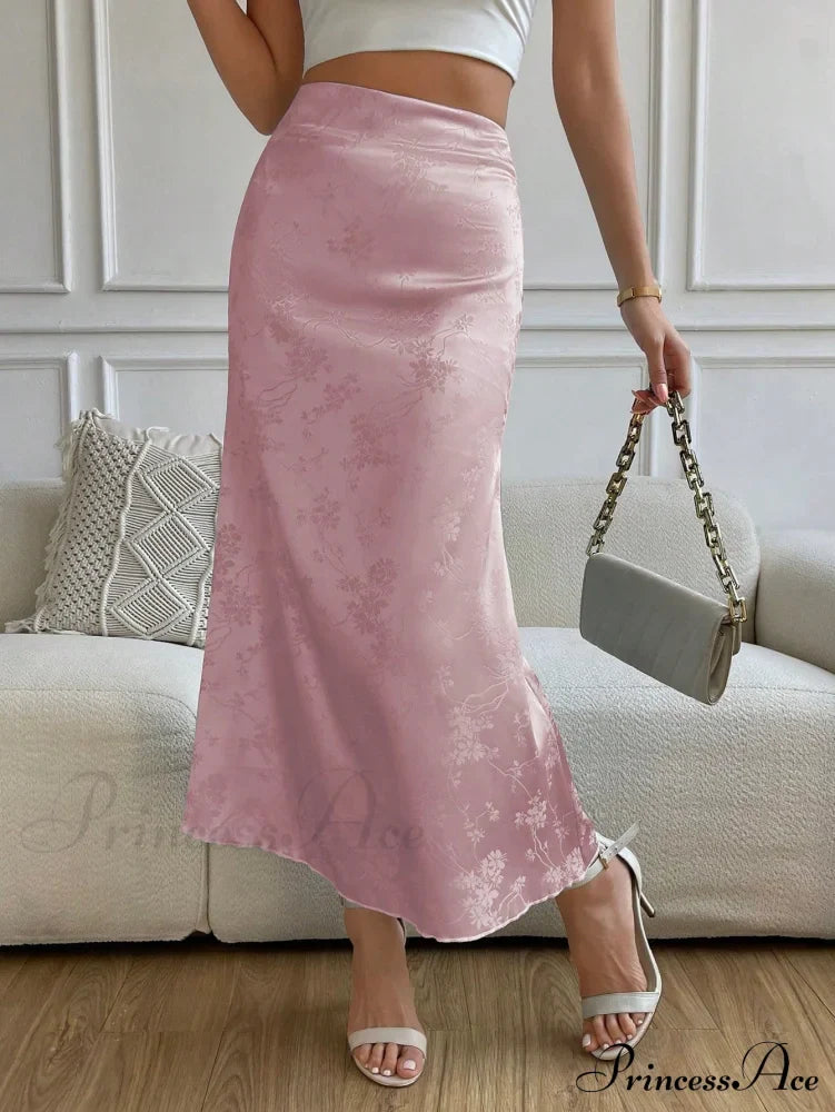 High Waist Jacquard Satin A-Line Skirt