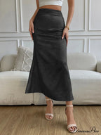 High Waist Jacquard Satin A-Line Skirt