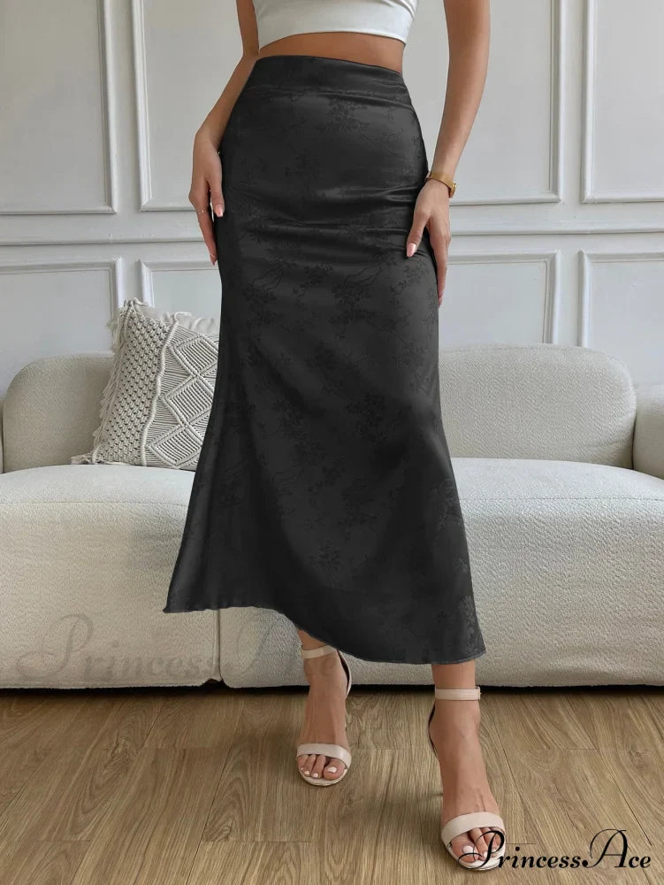 High Waist Jacquard Satin A-Line Skirt