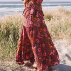Hippie Women Beach Bohemian Red Floral A-Line Boho Skirt