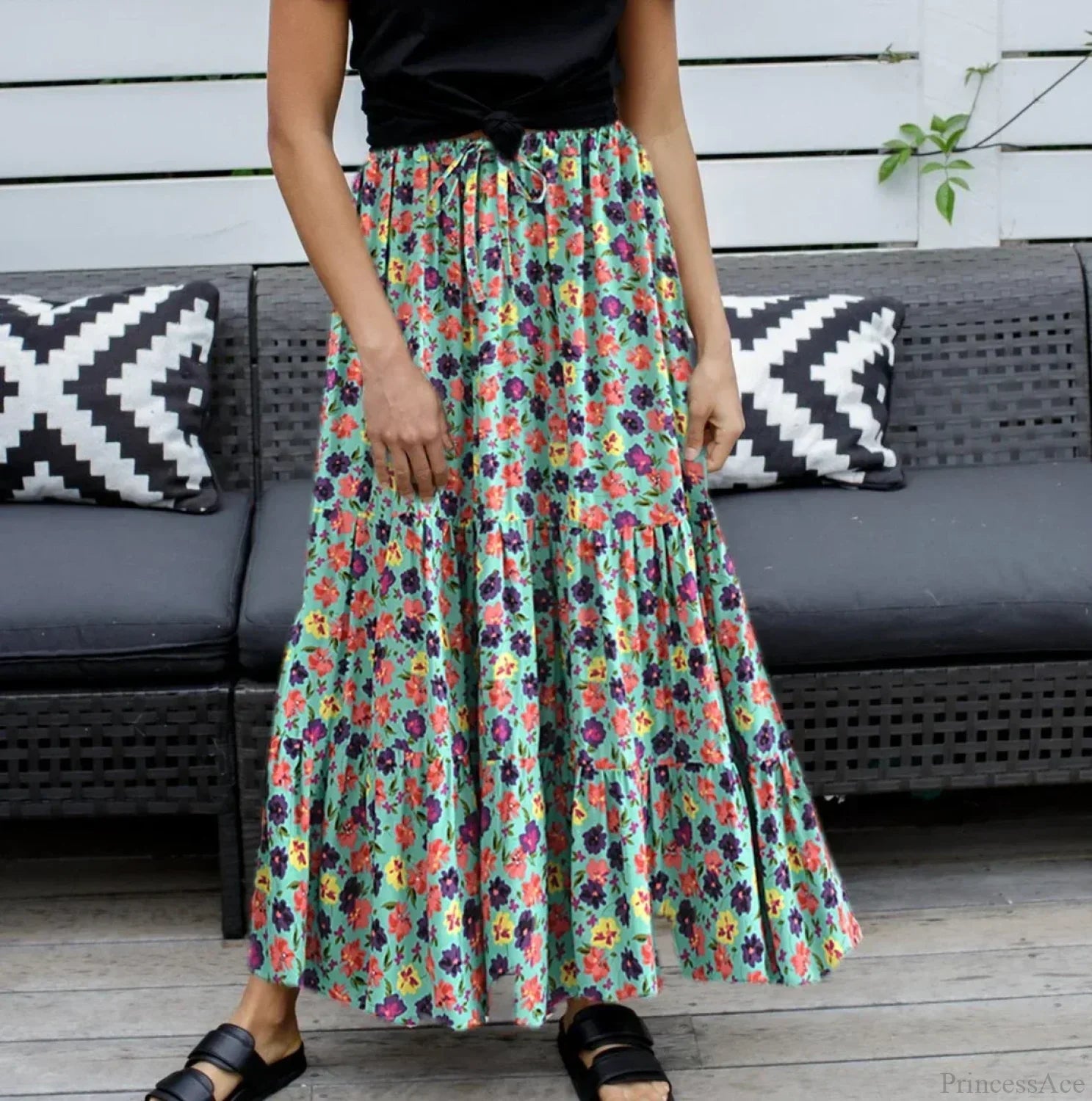 Hippie Women Beach Bohemian Red Floral A-Line Boho Skirt