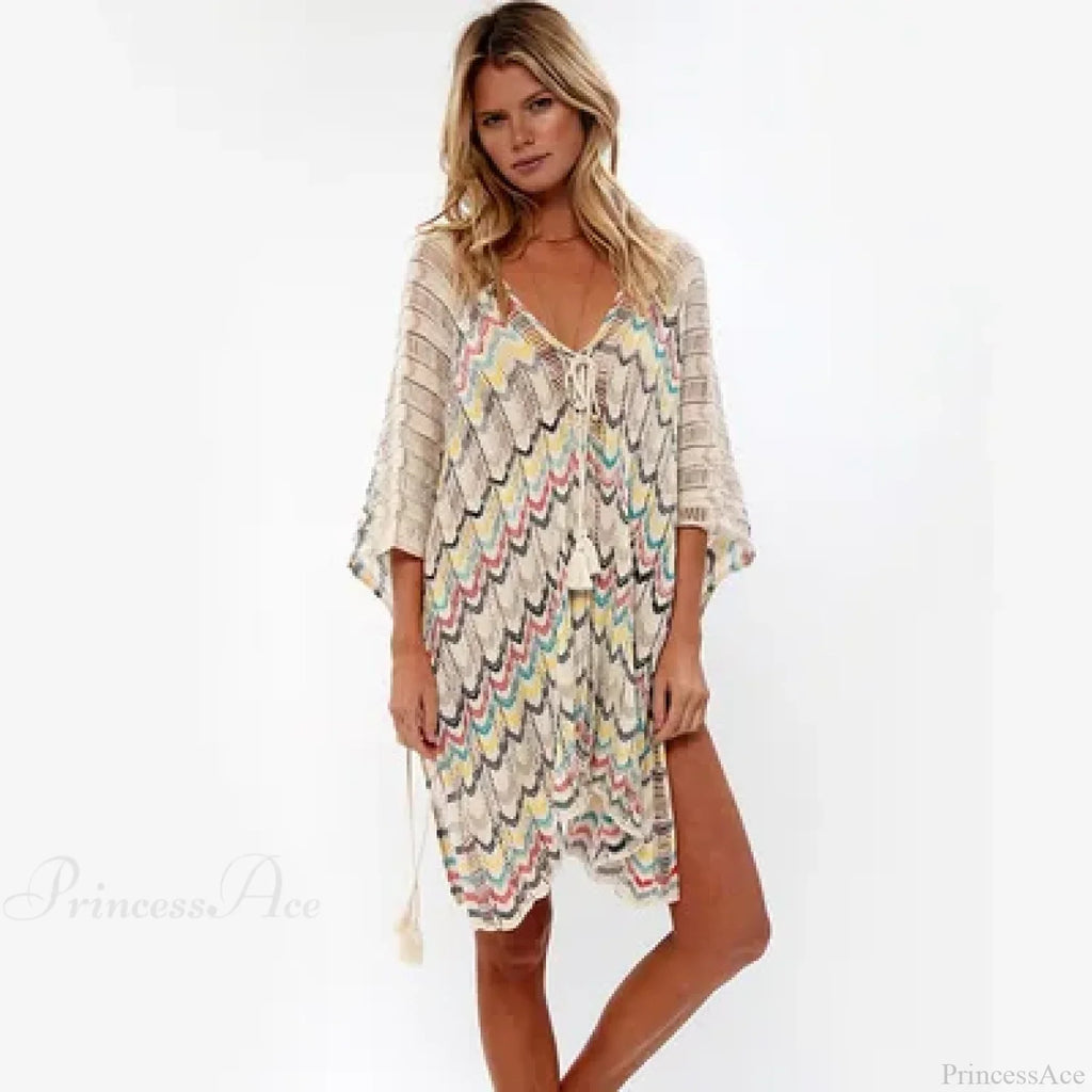 Hollow Deep V-Neck Lace Up Tunic Mini Dress