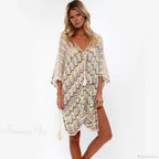 Hollow Deep V-Neck Lace Up Tunic Mini Dress