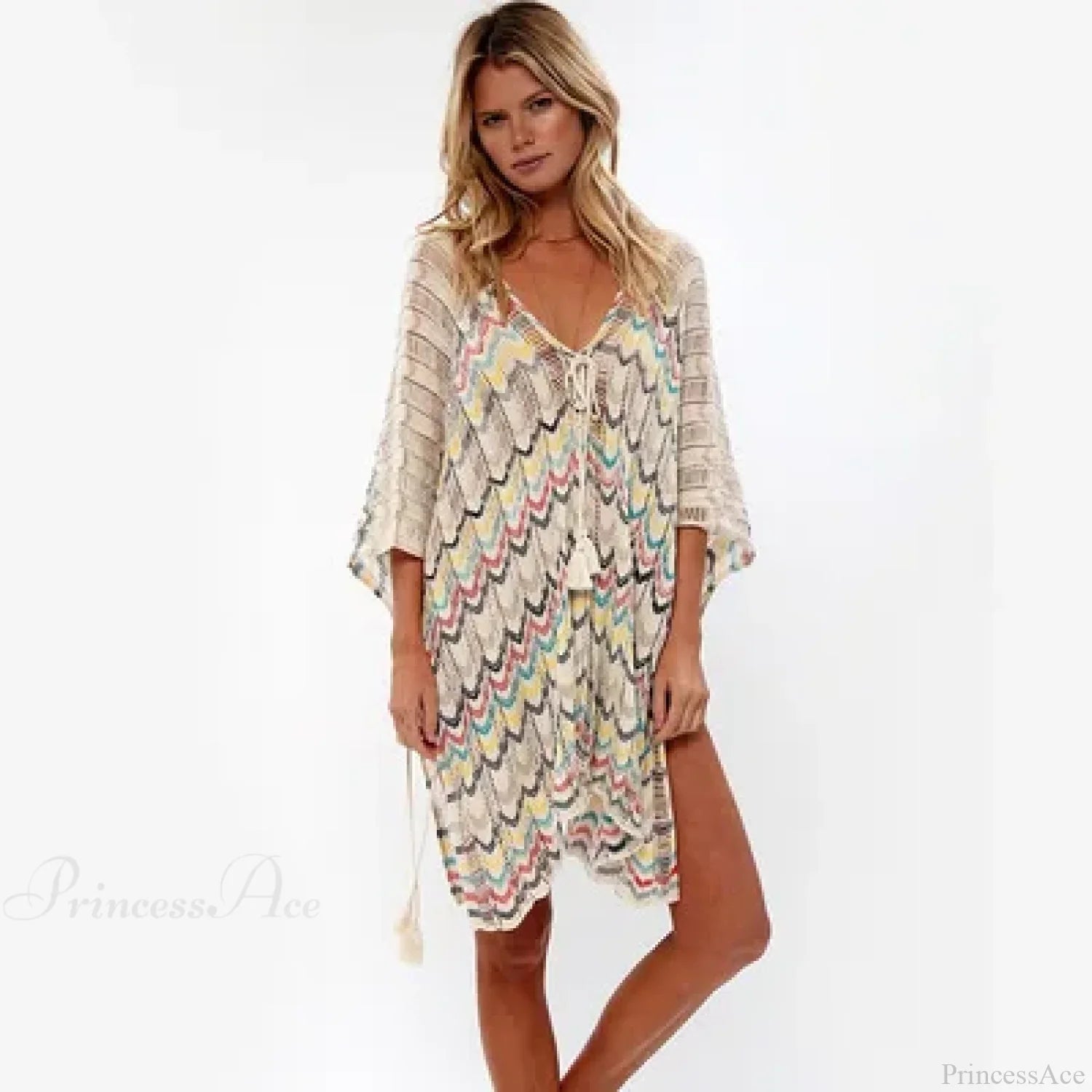 Hollow Deep V-Neck Lace Up Tunic Mini Dress