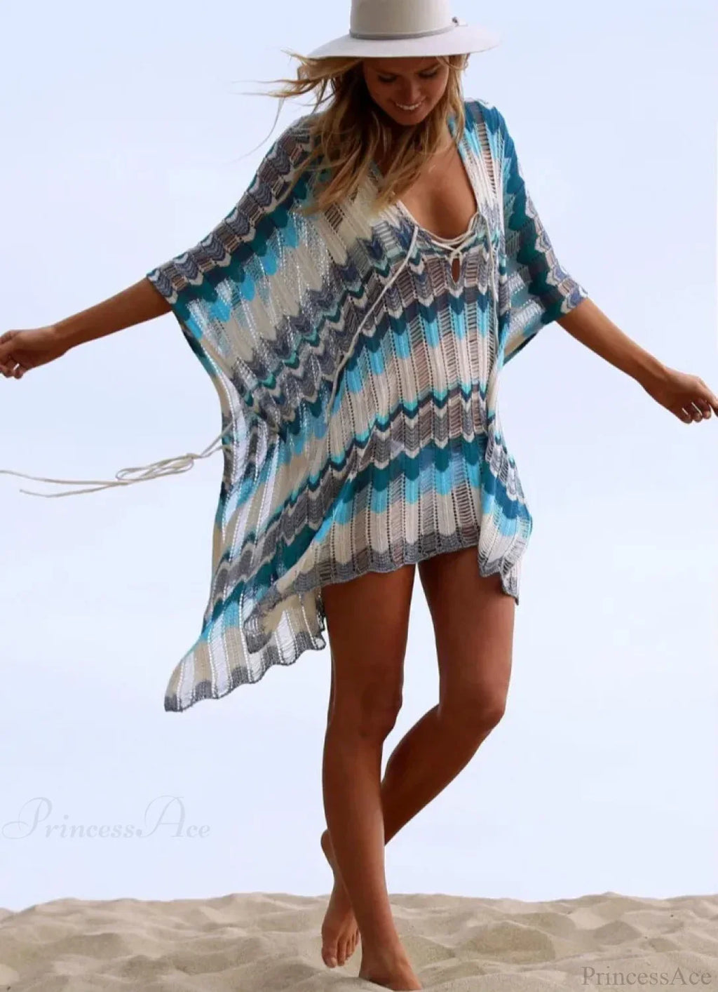 Hollow Deep V-Neck Lace Up Tunic Mini Dress
