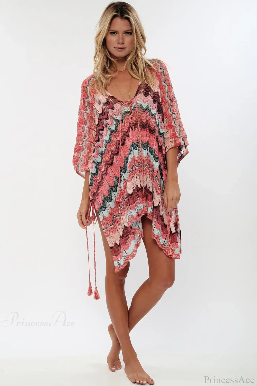 Hollow Deep V-Neck Lace Up Tunic Mini Dress