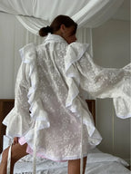 Hollow Out Lotus Leaf Edge White Blouse