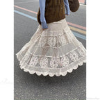 Hollow Out Maxi Skirt Solid Color A-Line Hook Romantic Holiday
