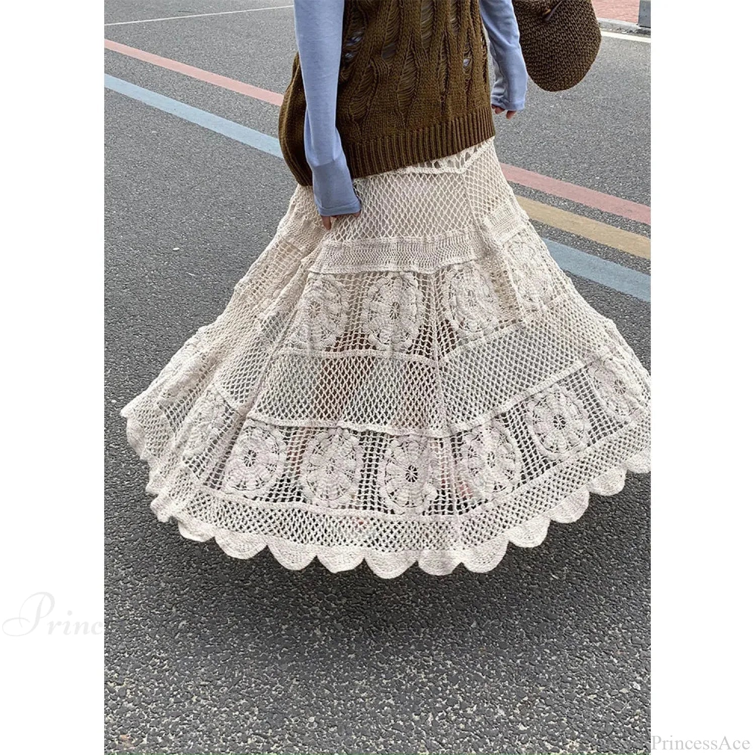 Hollow Out Maxi Skirt Solid Color A-Line Hook Romantic Holiday