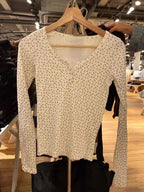Hollow Out Pink Long Sleeve Slim Top Knit