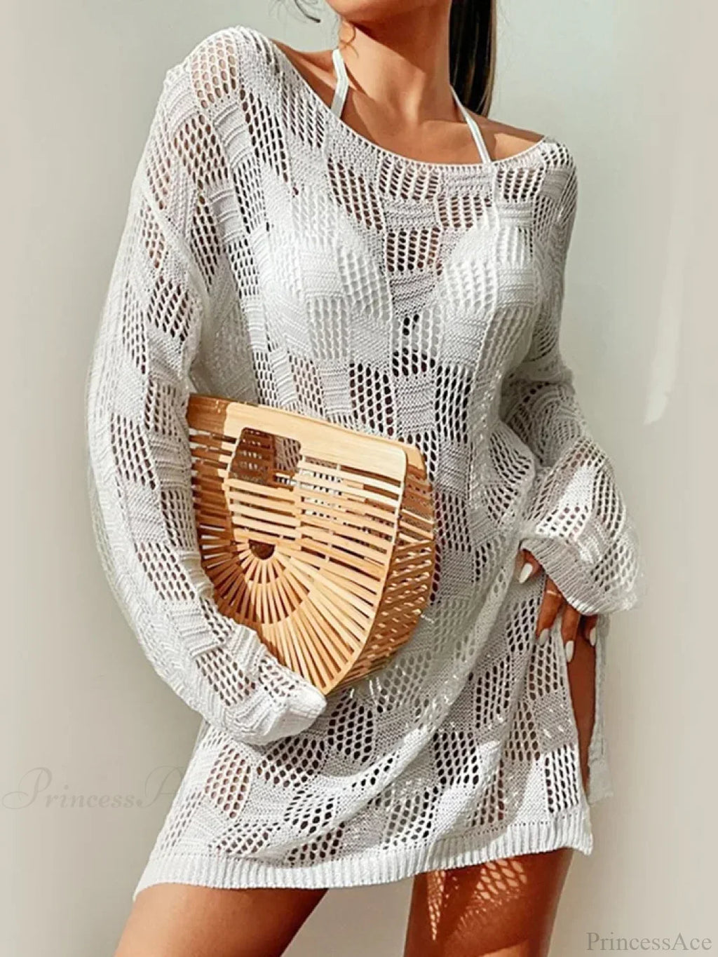 Hollow Out Slit Cut Long Sleeve Bikini Cover Up