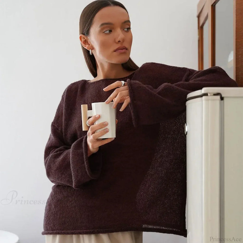 Hollow See-Through O-Neck Long Sleeve Sweater