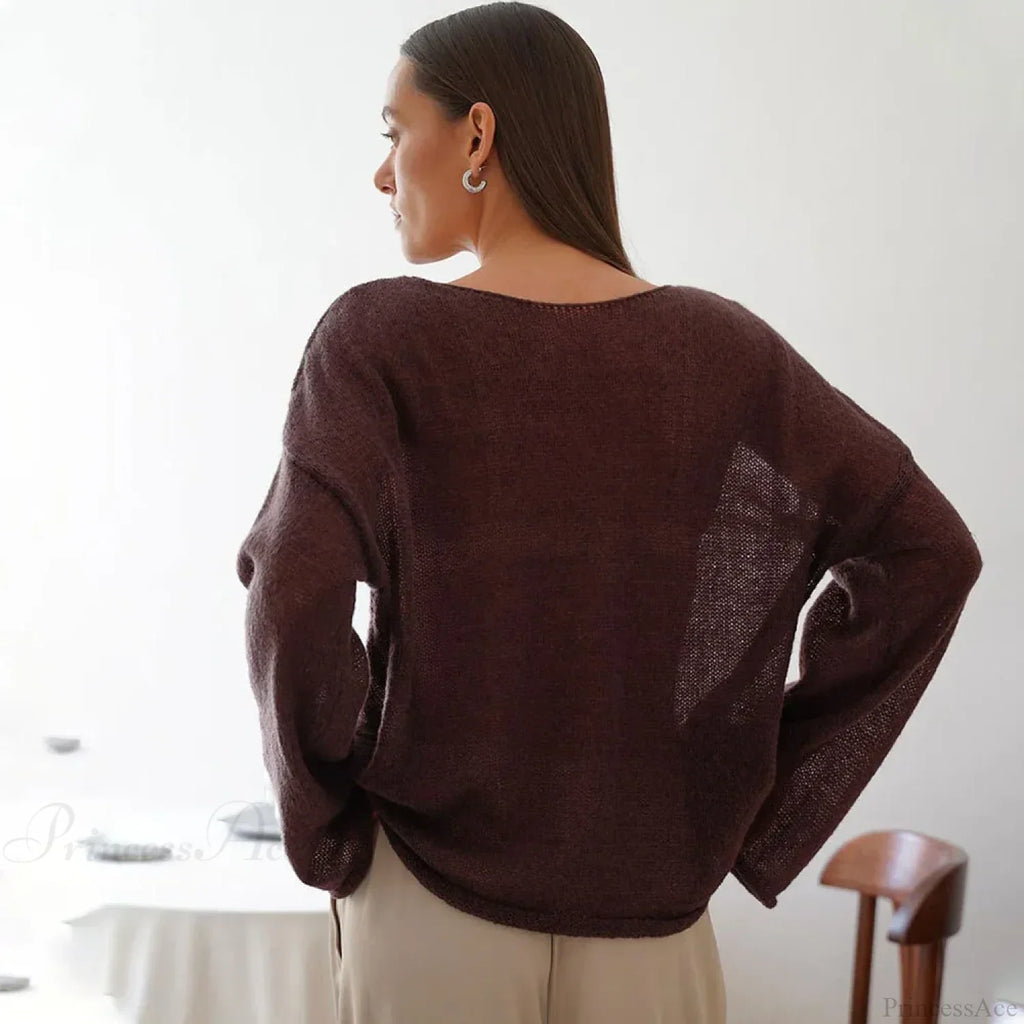 Hollow See-Through O-Neck Long Sleeve Sweater