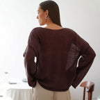 Hollow See-Through O-Neck Long Sleeve Sweater