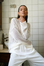 Hollow See-Through O-Neck Long Sleeve Sweater