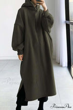 Hooded Sweatshirt Dress With Drop Shoulder