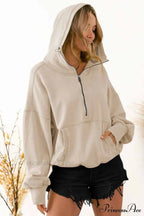 Hooded Sweatshirt With Zipper Pocket And Drawstring