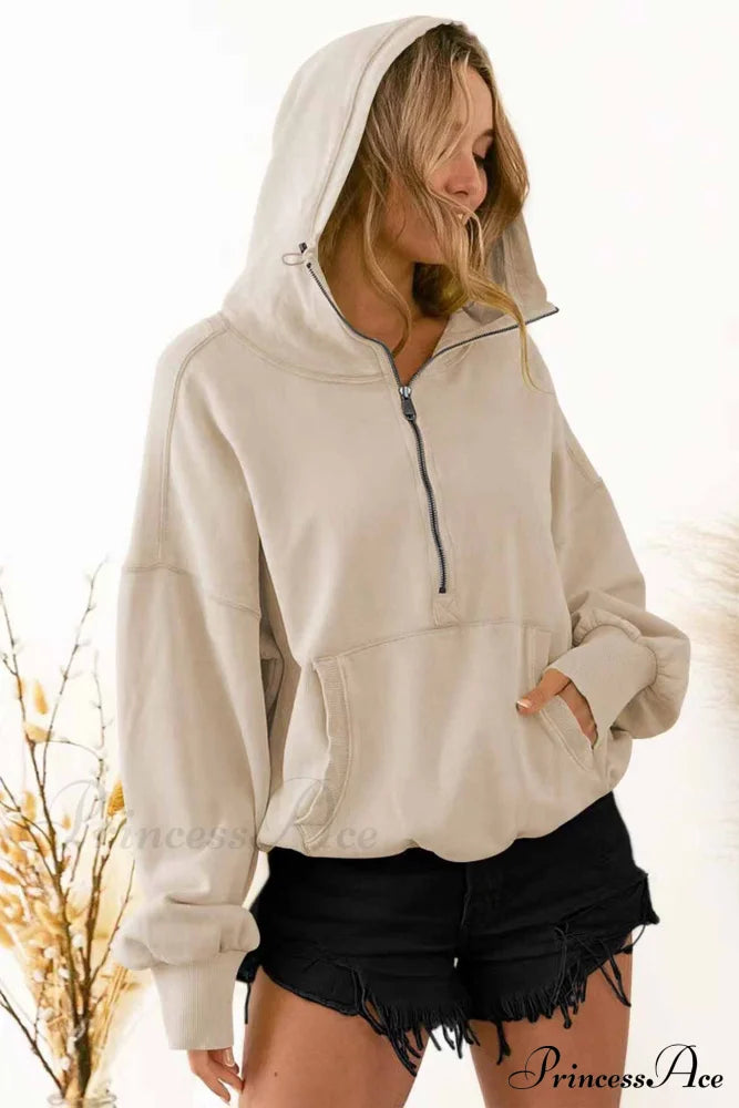 Hooded Sweatshirt With Zipper Pocket And Drawstring