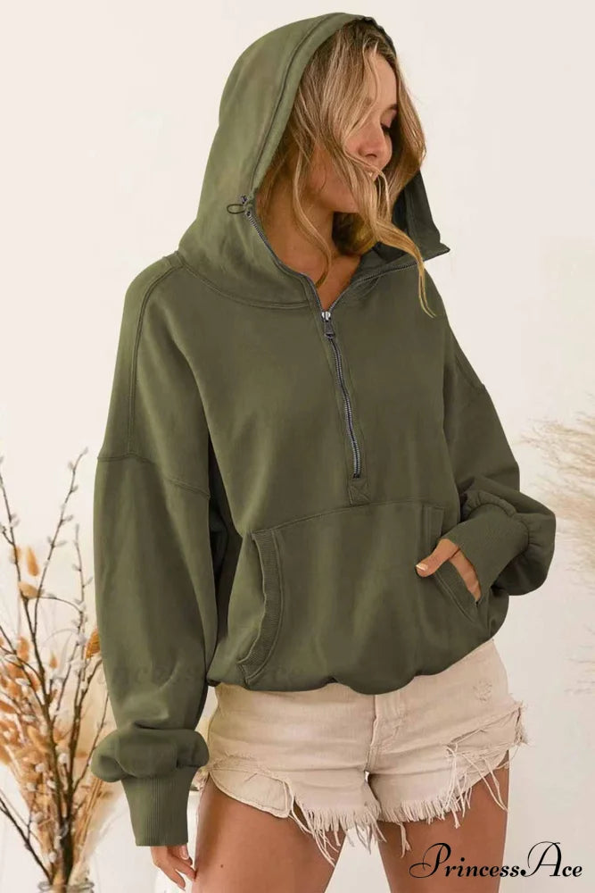 Hooded Sweatshirt With Zipper Pocket And Drawstring