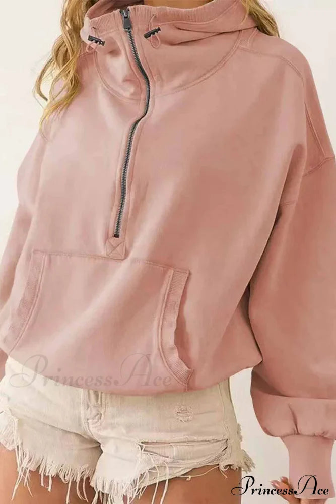 Hooded Sweatshirt With Zipper Pocket And Drawstring