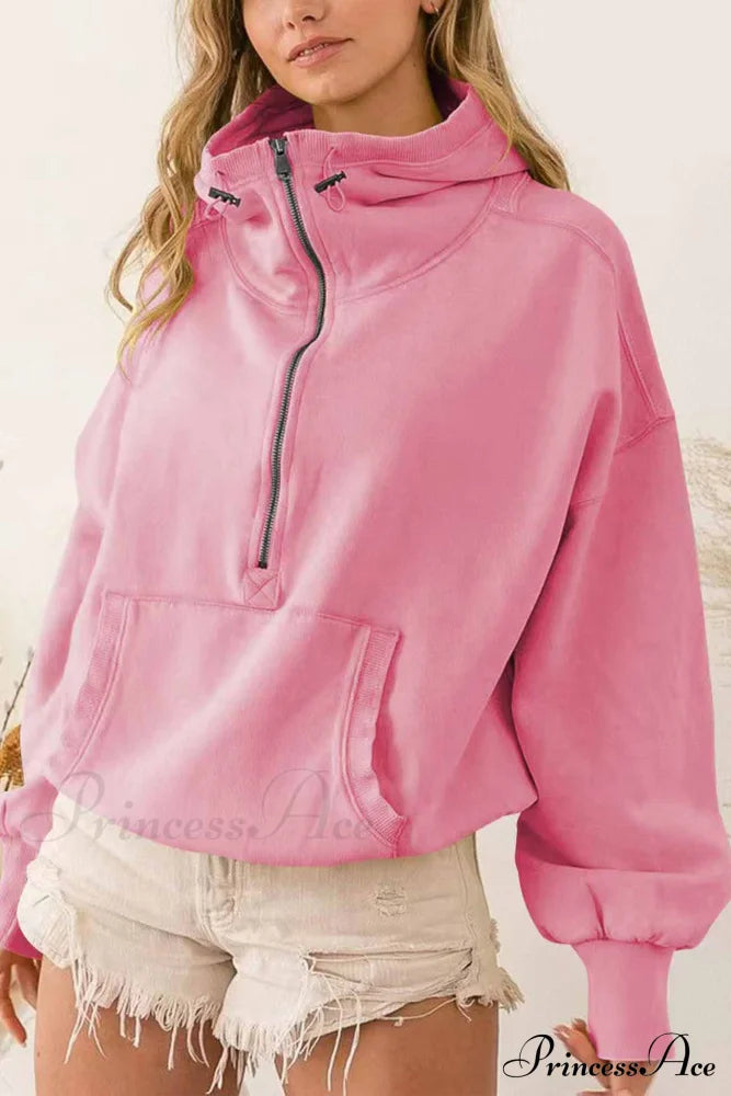 Hooded Sweatshirt With Zipper Pocket And Drawstring