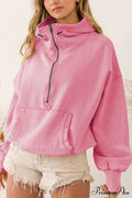 Hooded Sweatshirt With Zipper Pocket And Drawstring