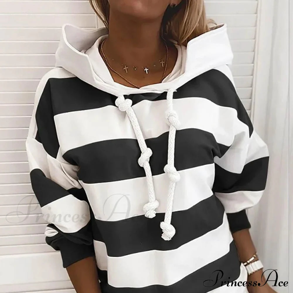 Hoodie Striped Casual Pullover Sweatshirt