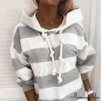Hoodie Striped Casual Pullover Sweatshirt
