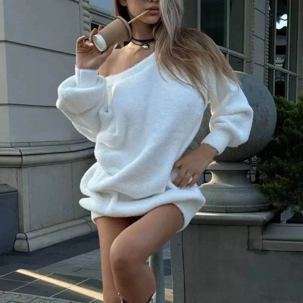 Imitation Mink Off-Shoulder Sweater