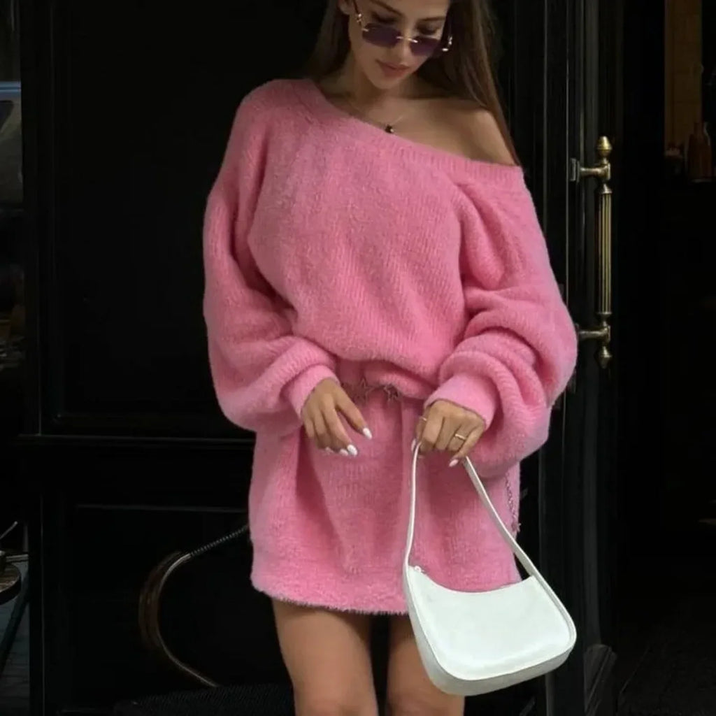 Imitation Mink Off-Shoulder Sweater