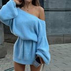 Imitation Mink Off-Shoulder Sweater