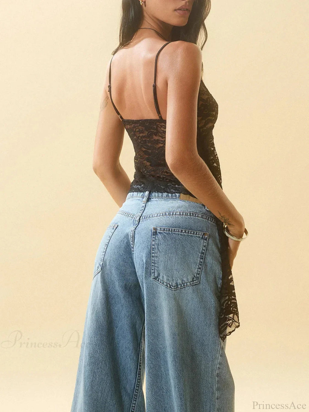 Irregular Ruffle Hem V-Neck Floral Sheer Tank Top