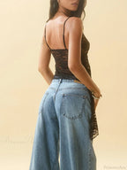 Irregular Ruffle Hem V-Neck Floral Sheer Tank Top